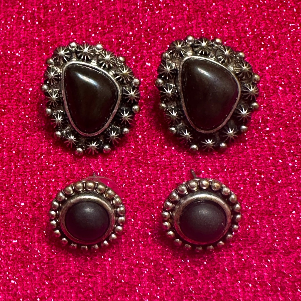 Elegant Black & Silver Stone Earrings Set